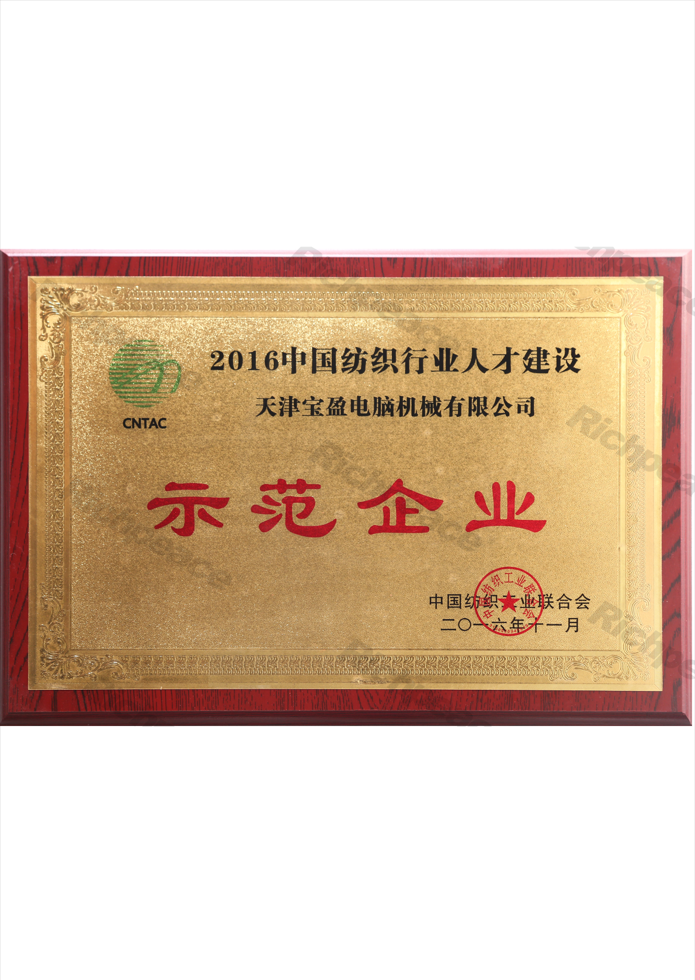 中国纺织行业人才建设示范企业奖牌